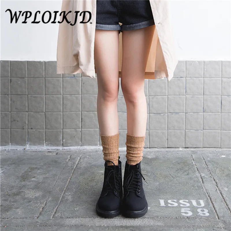 

[WPLOIKJD]Japan Harajuku Bright Gold Silver Heap Heap Meias Thicken Wool Socks Women Funny Leg Warmer Socks Calcetines Mujer