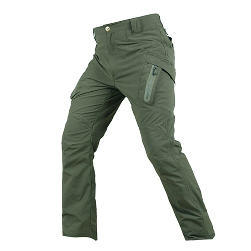 Городские тактические брюки-карго, мужские армейские военные брюки, хлопковые брюки с множеством карманов, эластичные мужские повседневные брюки - Цвет: Зеленый