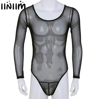 

Mens Teddies See Through Bodystocking Mesh Scoop Neck High Cut Jumpsuit Bodysuit Lingerie Gay Sissy Sexy Nightwear