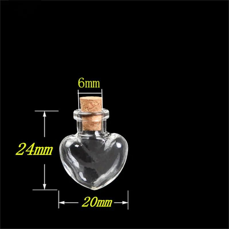 Mini Glass Bottles Pendants Keychain Small Wishing Bottles With Cork Cute Heart Shaped Vials Small Jars 10 pcs 20x24x6 mm
