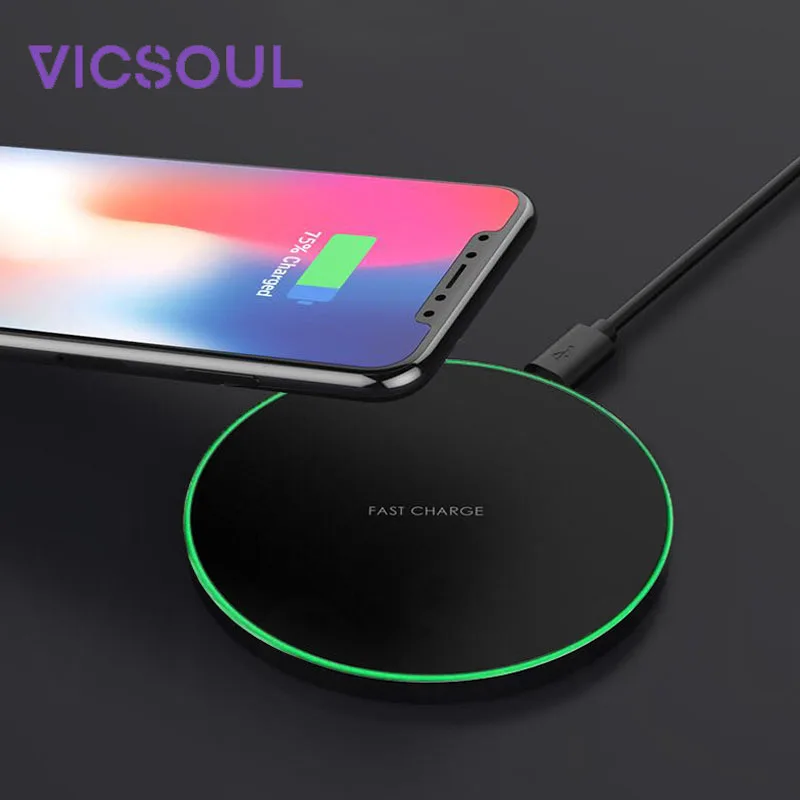 VicSoul алюминиевое Беспроводное зарядное устройство QC3.0 для Samsung Galaxy S9 S8 S7 S6 IPhone