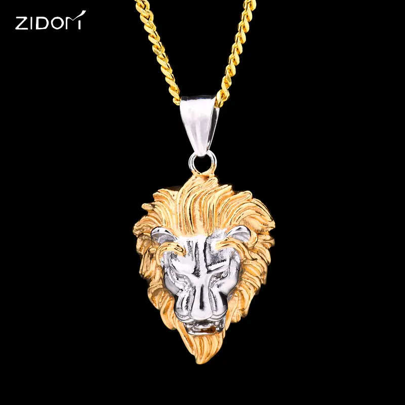 

Stainless Steel gold silver color Men Hiphop lion head pendant necklaces 60cm long chain fashion hip hop necklace men jewelry