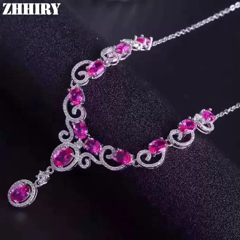 Женское Ожерелье с натуральным розовым топазом, подвеска из натуральной 925 пробы, драгоценный камень из серебра, ювелирные украшения ZHHIRY