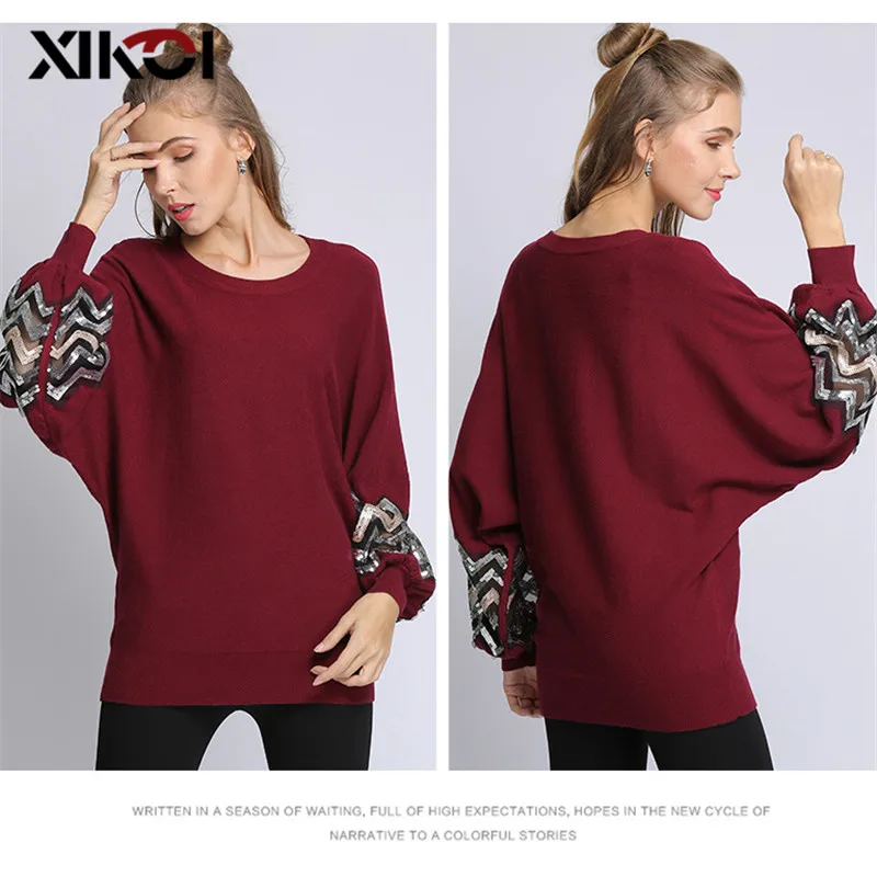 XIKOI Autumn Winter 2018 Women Sweaters And Pullovers Sexy Lantern Sleeve Knitted Sweater Pullover Female Loose Women jumpers