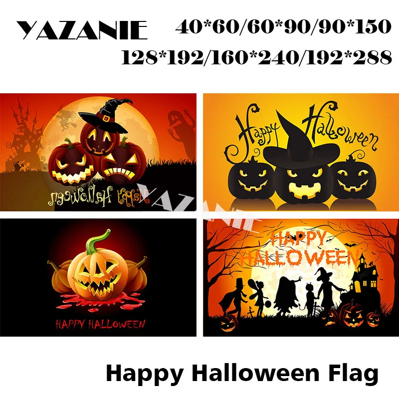 

YAZANIE 60*90cm/90*150cm/120*180cm/160*240cm/192*288cm Happy Halloween Party Custom Flag Logo Decorative Outdoor Flag