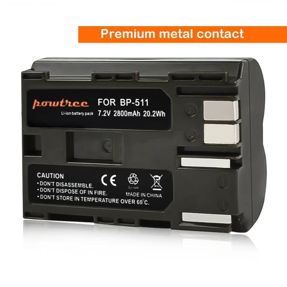 Powtree для Canon 2 шт. 7,2 V 2800 мА/ч, BP-511A BP511A BP 511A BP 511 BP511 BP-511 цифровой Камера Батарея для EOS 300D 5D 10D 20D G6