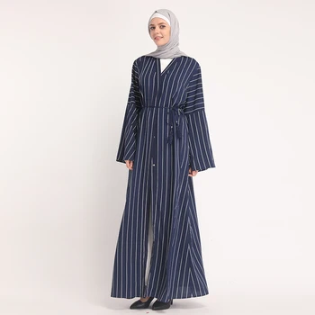 

Muslim Adult single breasted Robe Musulmane Turkish Dubai Fashion Muslim striped Abaya Dress Arab Worship Service abaya Wq877