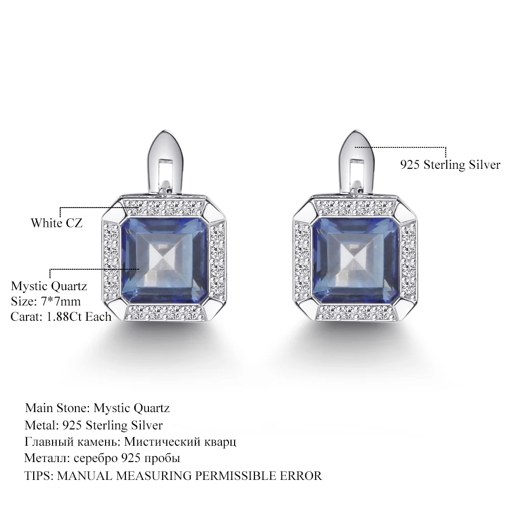 Gem's Ballet 3.77Ct натуральный иолит синий мистический кварцевый камень Клипсы Серьги 925 пробы серебро ювелирные украшения для женщин