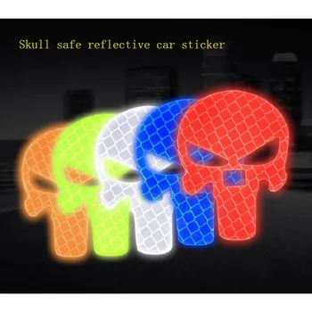 

1 PC 5x4CM Punisher Skull Head for warning reflective night safe car sticker door window truck Car styling decals