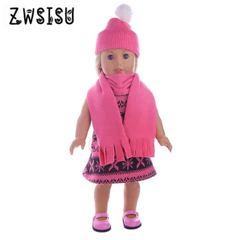 

Doll Clothes 4 Styles Handmade 1Set=1 Scarf+Knitted Hat For 18 Inch American Doll & 43 Cm Born Doll For Generation Toy