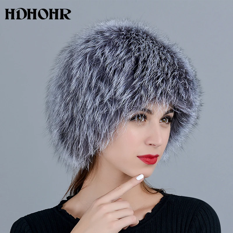 Женская трикотажная шапка из натурального Лисьего меха 2018|Женские Skullies и