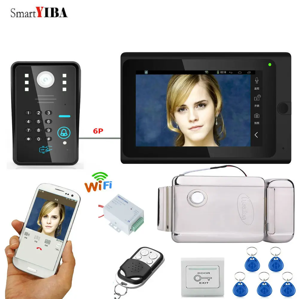 

SmartYIBA 7"Touch Screen Home Security Doorbell System Video Intercom Door Phone Recording Kit Code Unlock Electric Lock+ID Card