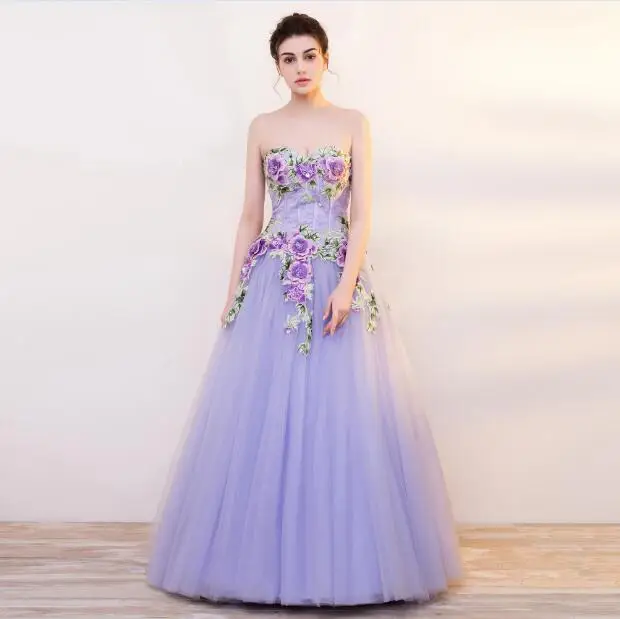 Purple Evening Dress Long Top Lace With Embroidery Tulle Robe De Soiree Longue Suknie Wieczorowe