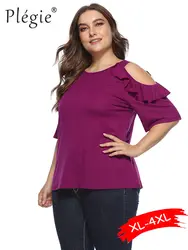 Plegie XL-4XL плюс размеры с открытыми плечами рубашка для женщин Лето 2019 г. Половина рукава Cut Shoulder большой размер, свободного кроя s Топы