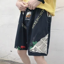 Новое китайское Стильное мужское летнее платье Харадзюку тонкие пары с принтом пять очков повседневные шорты