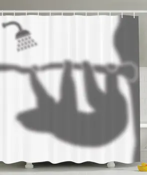 

Fun Decor Shower Curtain Sloth Animal Showering Shadow Under the Showerhead Fun Animal Picture Print Polyester Set