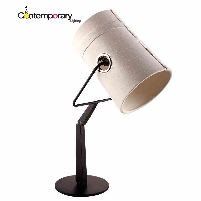 

black Italian design Table Folding 360 degree rotating beige linen Cloth shade desk Lamp for bedroom living room Office decor