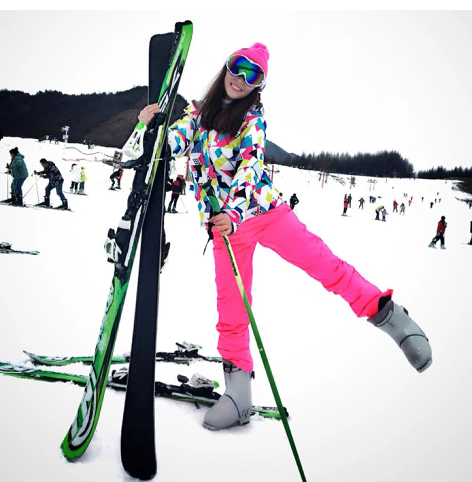 Nieve caliente impermeable a prueba de viento al aire libre senderismo esquí y snowboard trajes de invierno mujer alta calidad chaqueta de esquí y pantalones