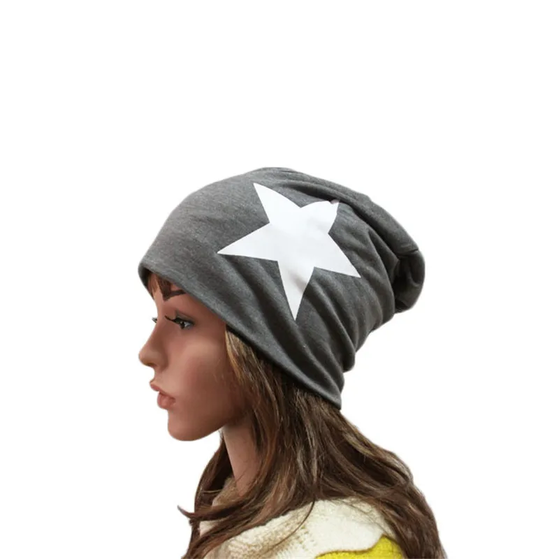 Мода зимняя женская шапка одноцветное цвет вязаная шапка для женщин Зимняя обувь хлопковй с принтом звезды шляпа для хлопок шапки Дамы