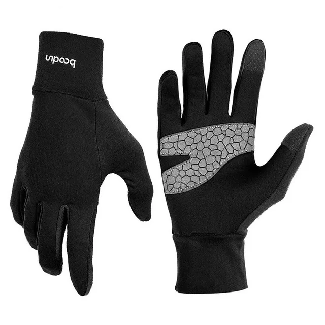 BOODUN футболист Зимние перчатки для вождения лыж велосипедные перчатки теплый флис сенсорный экран Спорт на открытом воздухе перчатки снаряжение для велоспорта - Цвет: Черный