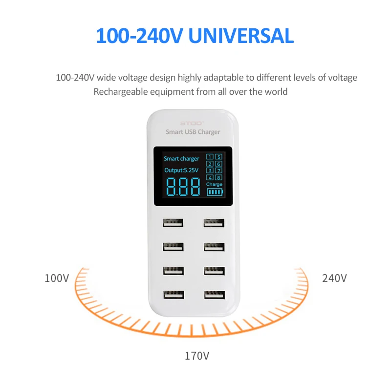 STOD Smart USB зарядное устройство светодиодный дисплей 8 портов 40 Вт Быстрая зарядка для iPhone iPad samsung huawei Nexus zte Xiaomi Oneplus адаптер переменного тока