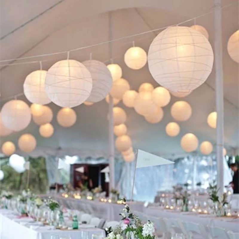 

1pcs white Chinese paper lantern lamps round wedding paper lantern freeshipping