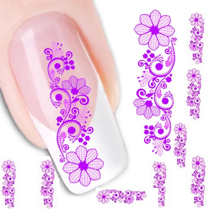 

1 sheet Beauty Purple Flower Water Transfer Stickers DIY Nail Art Decorations Manicure Wraps Foil Decals For Women Lad Nail Tool