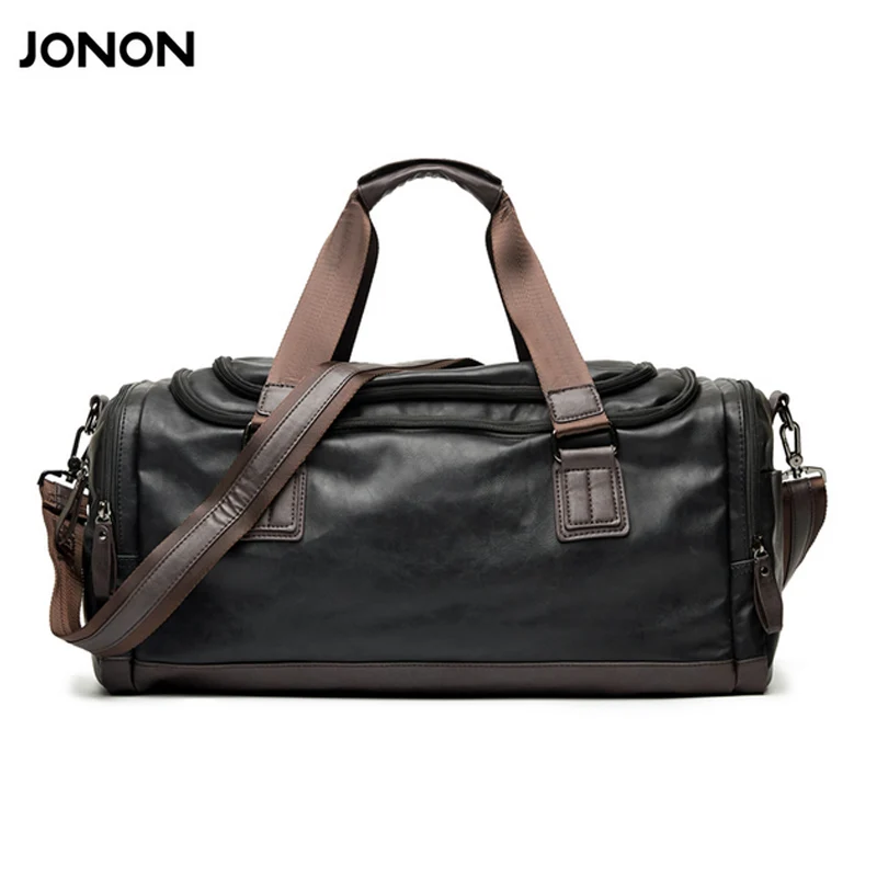 Jonon Large Capacity Men Travel Bags Simple Contrast Black Duffel Bag