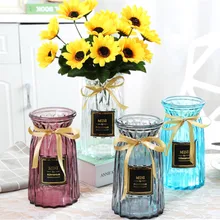 Европейская стеклянная ваза с вертикальными краями, цветная прозрачная домашняя ваза для гостиной, Настольная домашняя Цветочная ваза, ремесленные украшения, домашний декор