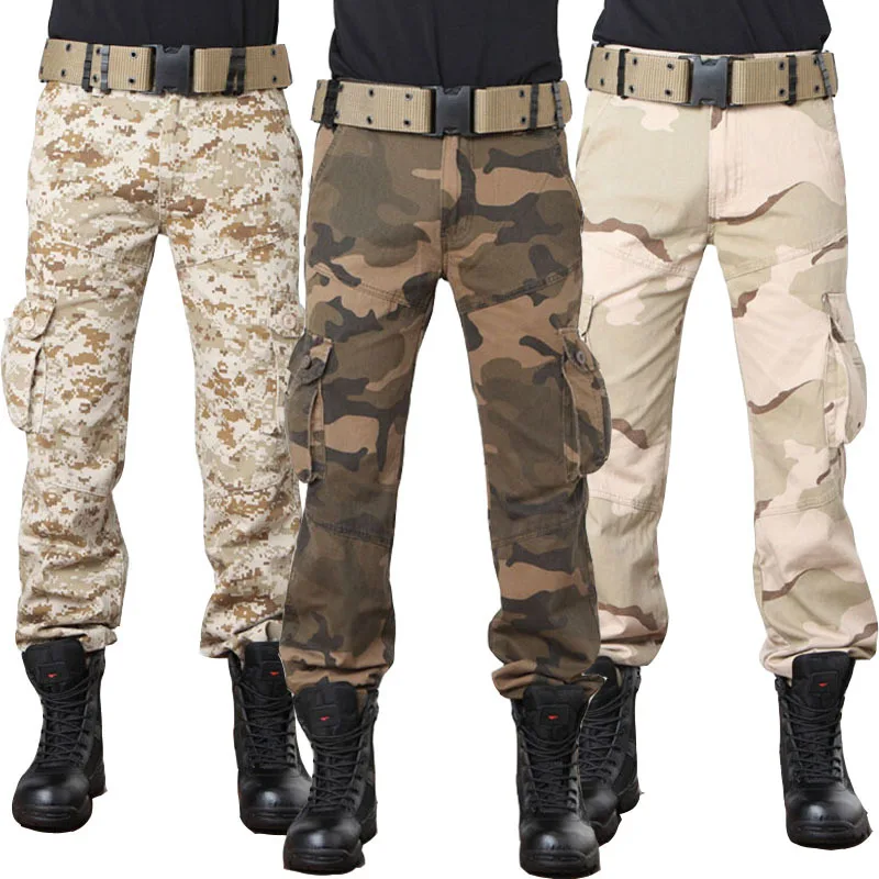 Мешковатые брюки-карго с несколькими карманами в стиле милитари, Армейский Камуфляж, мужские камуфляжные тактические брюки, цифровые пустынные армейские зеленые цвета
