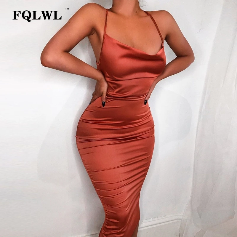 bodycon satin midi dress