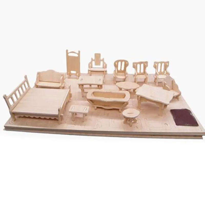 34 قطع/1 مجموعة مصغرة دمية الأثاث خمر أثاث خشبي دمى لغز بناء نموذج مجموعة منزل للأطفال هدية NSV