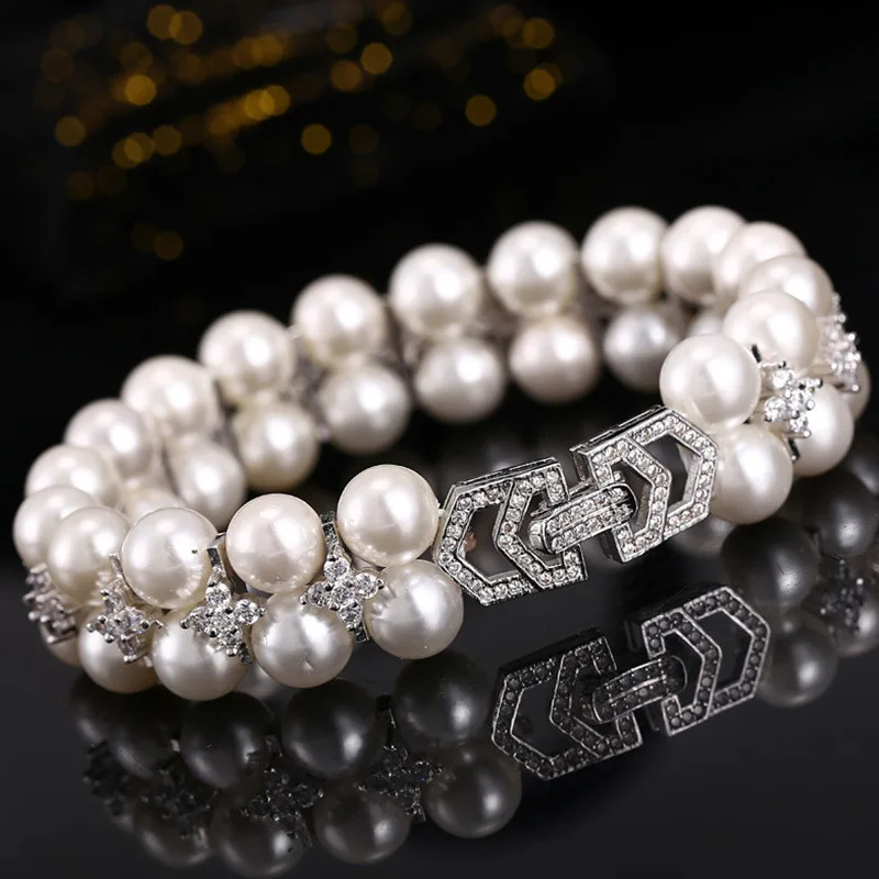 PANSYSEN, браслеты из натуральной 925 пробы, серебряные, элегантные, пресноводные, жемчужные, браслеты для женщин, с АААА цирконием, модные ювелирные изделия, подарки - Цвет камня: Белый