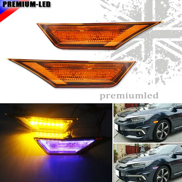 (2) Amber and Blue LED Lights w/ OEM JDM Side Marker Lamps For 10th Gen
