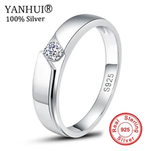 YANHUI из настоящего чистого серебра кольцо Для мужчин 925 пробы серебра, подарок, ювелирное изделие 0,5 карата CZ Diamant обручальные кольца для мужчин и женщин JZR77