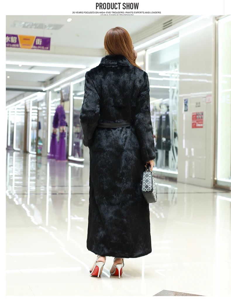 Новая модная женская длинная шуба из кроличьего меха, Женская длинная куртка из натурального меха 130 см, верхняя одежда, пальто на заказ любого размера