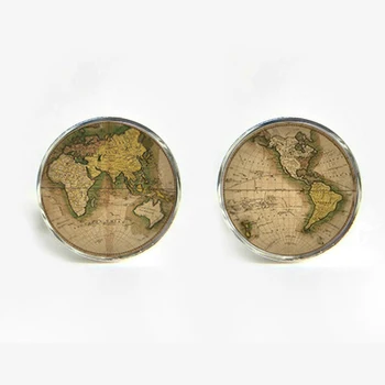 

2016 Free Shipping Vintage World Map Cufflinks Vintage Map Cuff link Fashion Black Round Cufflinks For Men