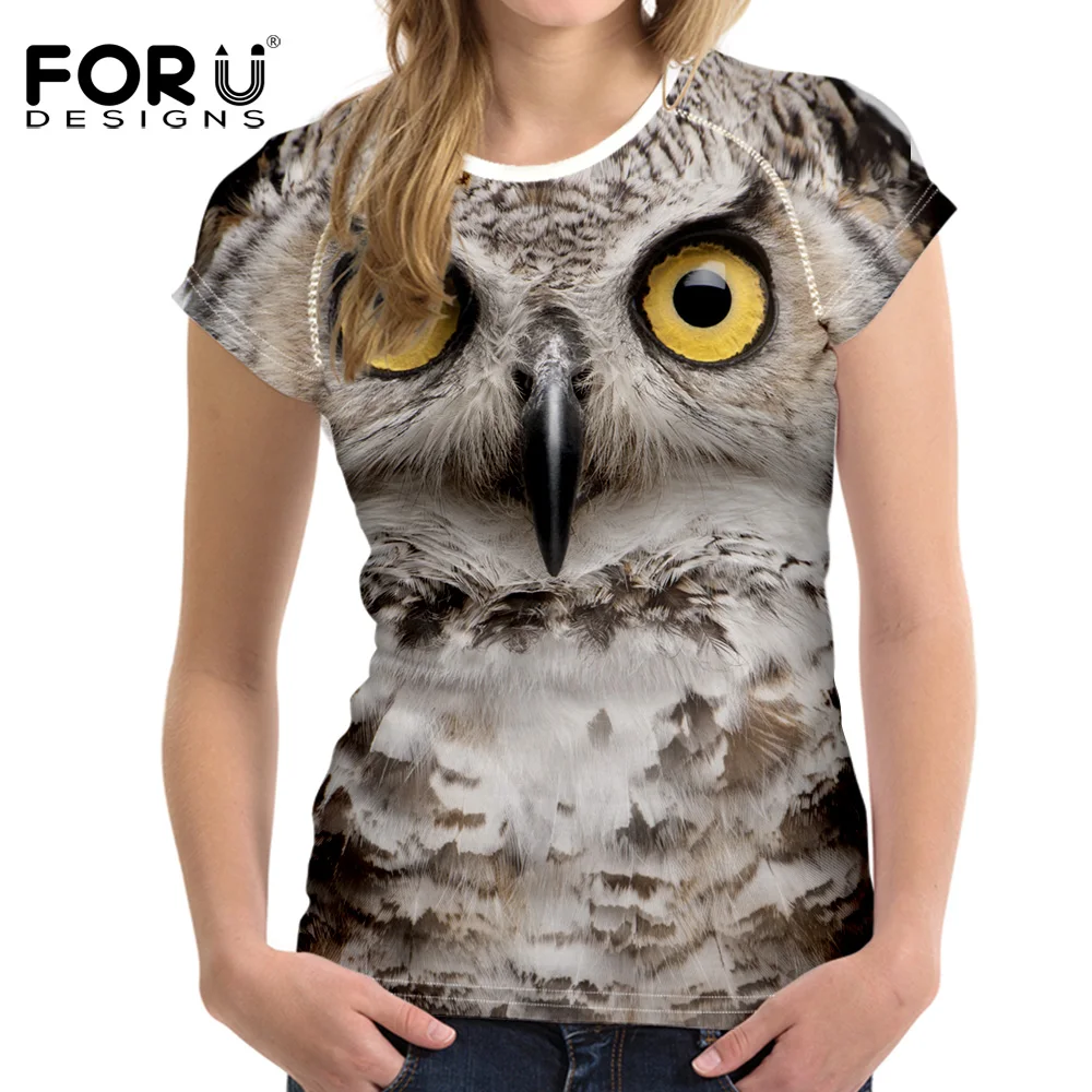 

FORUDESIGNS Summer women short sleeves tees comfortable brand naughty cat dog owl 3D t shirt casual tops girls Tshirt Harajuku