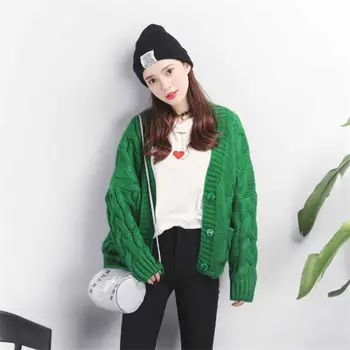 

2019 Women Spring Autumn Oversized Thicken Knitted Cardigan Sweater Female Casual Twist Open Stitch Outerwear Poncho Jacket K162