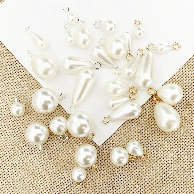 

10 Pcs Round Water Drop Imitation Pearl Silver Charms For Jewelry Making Supplies Diy Earrings Pendants Accessories