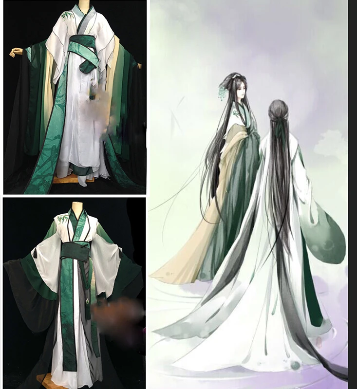 

Plant Series Bamboo Personification Male Female Couple Lovers' Costume Hanfu Dark Green Cosplay Hanfu with Cloak Cos Qing Jiujiu