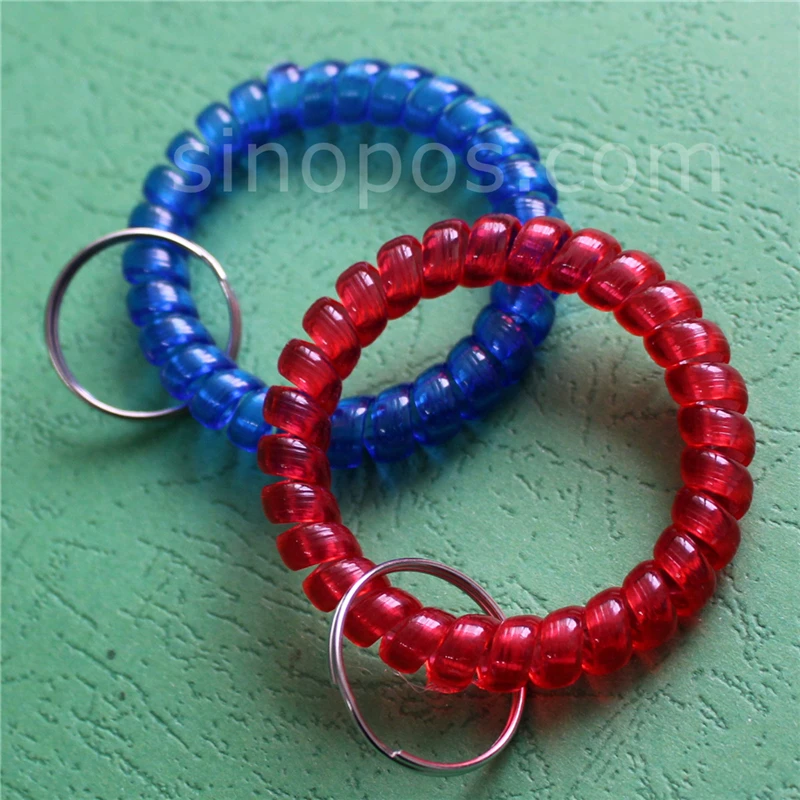 Stretchable Spiral Coil Keychain Red Keyring Bracelet Ring for Bag Keys Tool