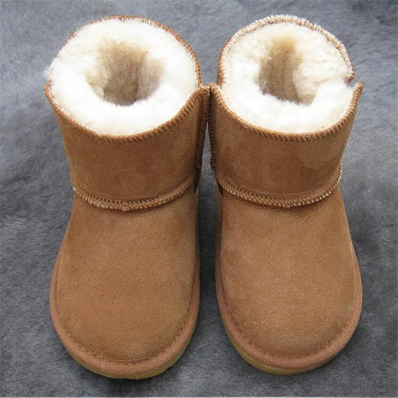 

A Winter new children snow boots kids genuine leather Non-slip soft bottom boots warm shoes with fur princess baby girls boots