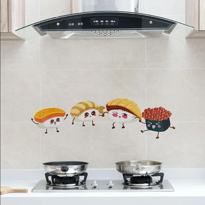 Cartoon Anti-oil pollution kitchen PET Wall Stickers Cabinet Stove kitchen decoration Mural Transparent self-adhesive stickers