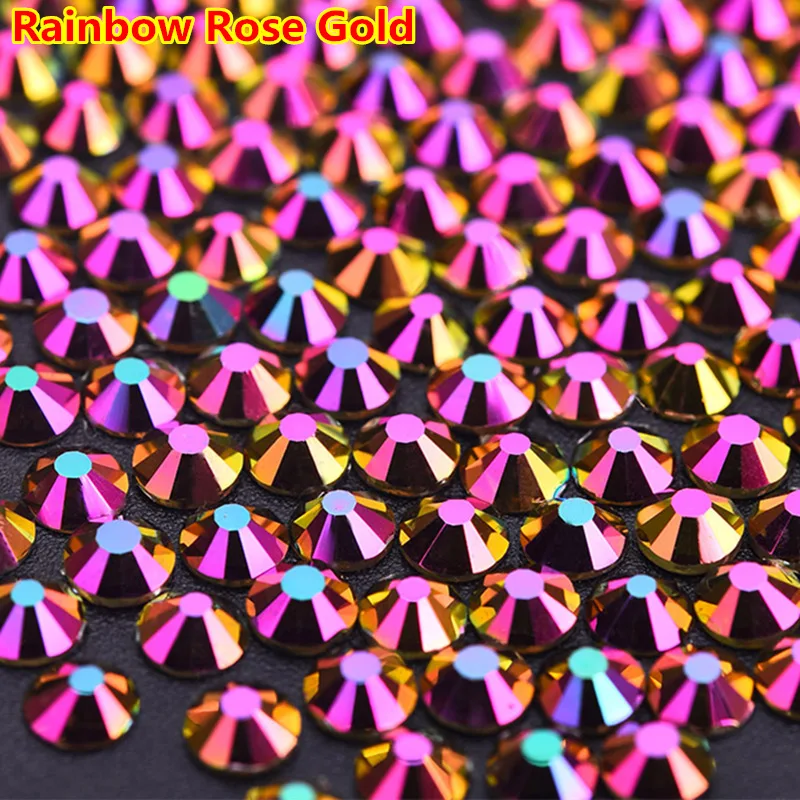 

New Color 1440pcs ss3-ss30 Rainbow Rose Gold Glass Strass Nail Crystals Mixed Nail Art Stones Nails Jewelry Nail 3d Decorations