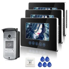 ENVÍO LIBRE Táctil Monitor de 7 pulgadas de Video Teléfono de Puerta de Intercomunicación Timbre sistema de 3 Monitores + 1 Cámara de Acceso RFID Al Aire Libre EN la ACCIÓN