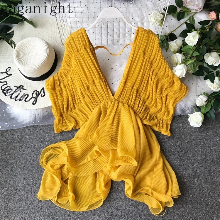 

Gaganight Korean Vintage Fashion Blouse 2019 Spring Autumn Deep V Neck Women Shirts Chic Batwing Sleeve Patchwork Pleated Blusas