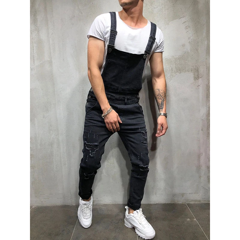 

OLOME Men's Casual Denim Bib Pants Autumn New Jeans Strap Jumpsuit Loose Fitting Casual Homme Overalls Clothing Dropshipping