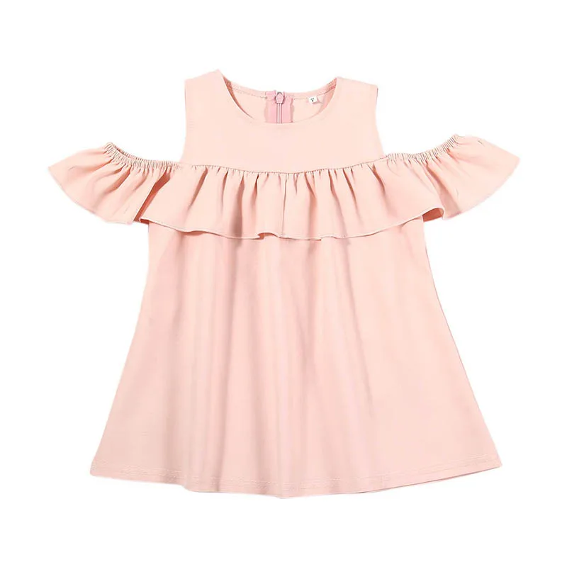 Hot New Summer Children Girl Dress Lovely Solid Off-shoulder Ruffles Sleeve Vertical Fold Round Neck Party Gown | Детская одежда и