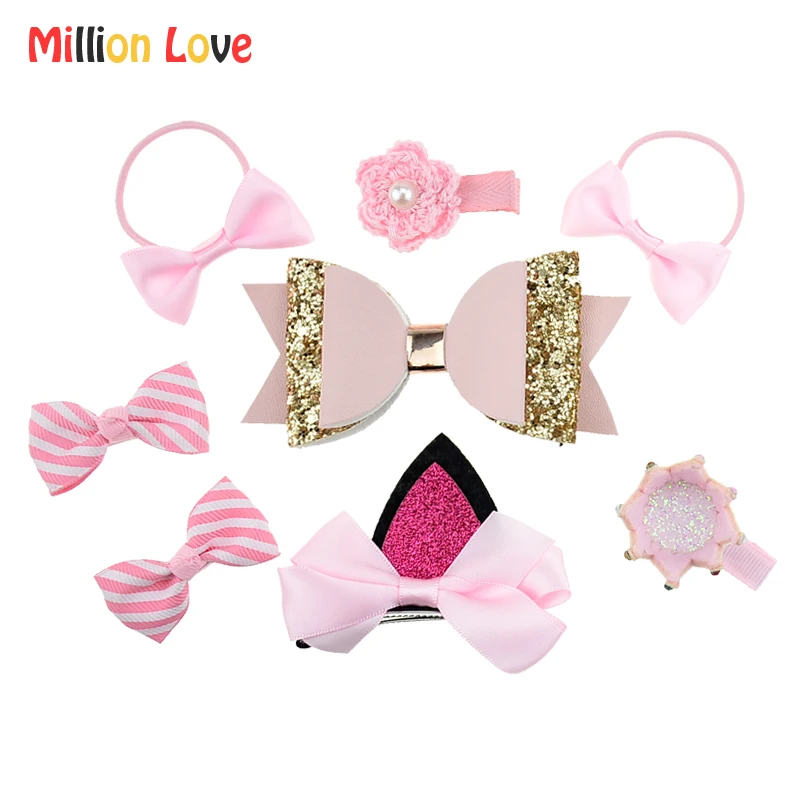 Buy 8 Pcs/set Baby kids girl pink Bow hairpins hair